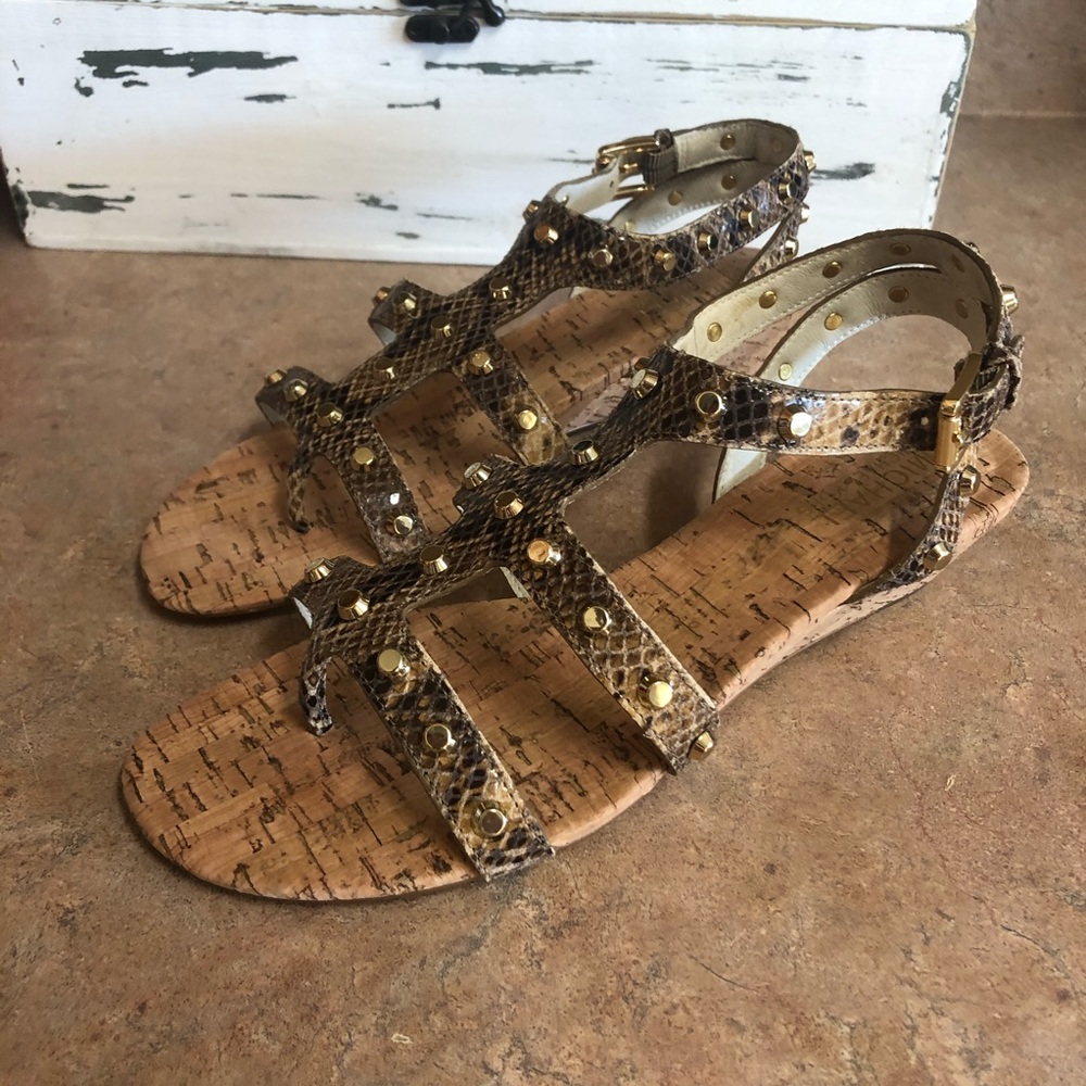 Michael Kors Embossed Leather Brown Jolie Sandals